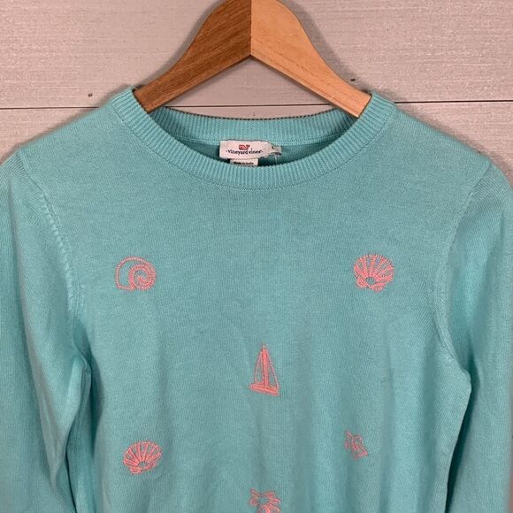 Vineyard Vines girls size large beach vibe teal and pink sweater - Picture 2 of 11